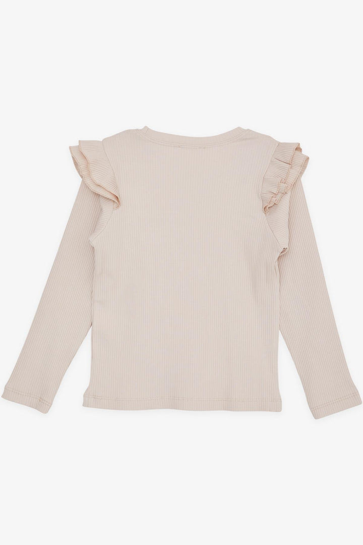 BRE Breeze Girl Child Long Sleeve T-Shirt with Ruffled Shoulders, 50 Years, Beige - Tienen