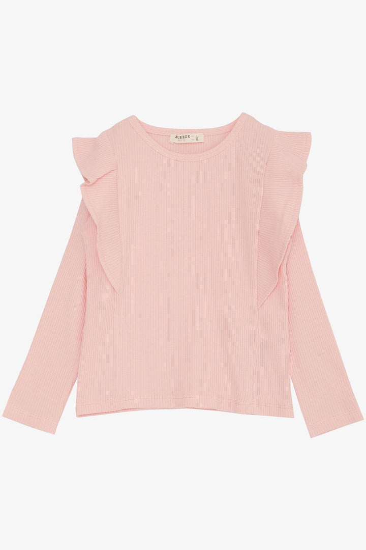 BRE Breeze Girl Child Long Sleeve T-Shirt with Ruffle Shoulder, 3-7 Years, Pink - Spring Hill