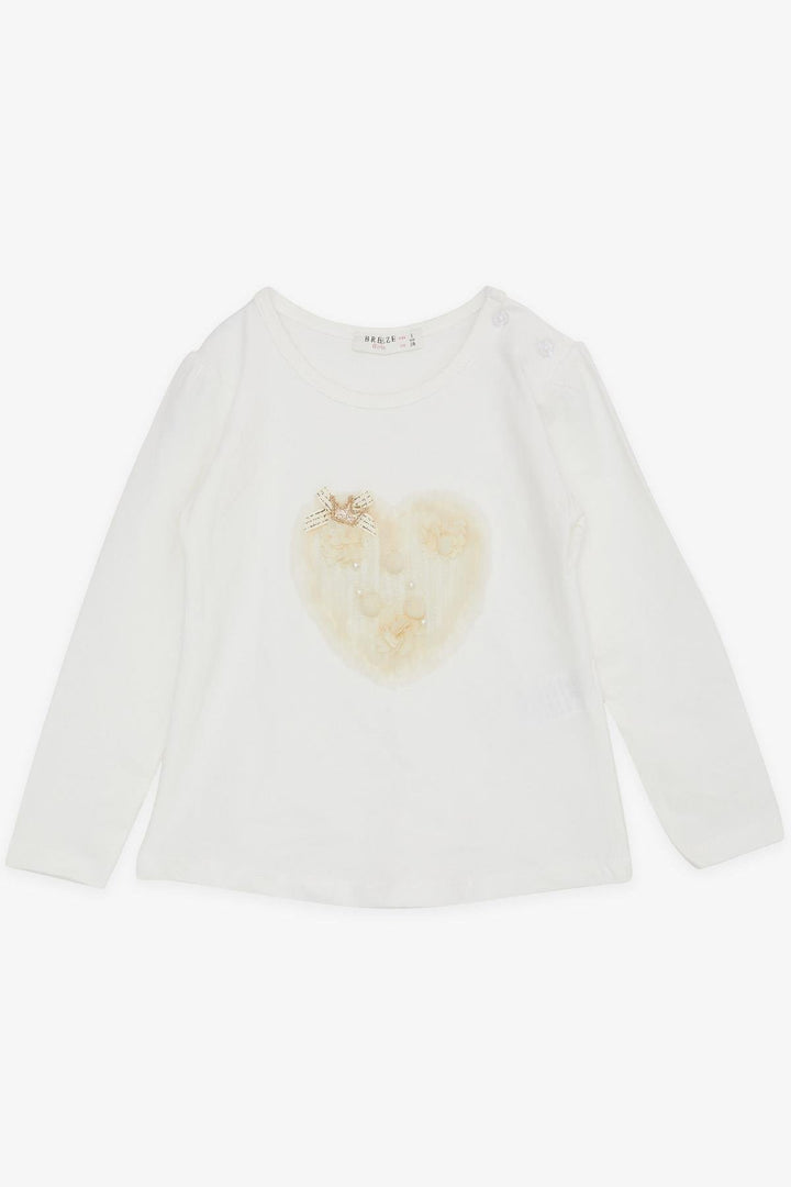 BRE Breeze Girl Child Long Sleeve T-Shirt with Pompons and Pearls, 1-4 Years, Ecru - Córdoba