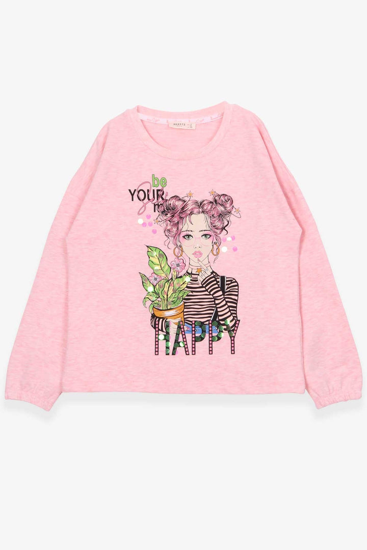 BRE Breeze Girl Child Long Sleeve T-Shirt Portrait Girl Printed 104 Years, Salmon Melange - Kehl