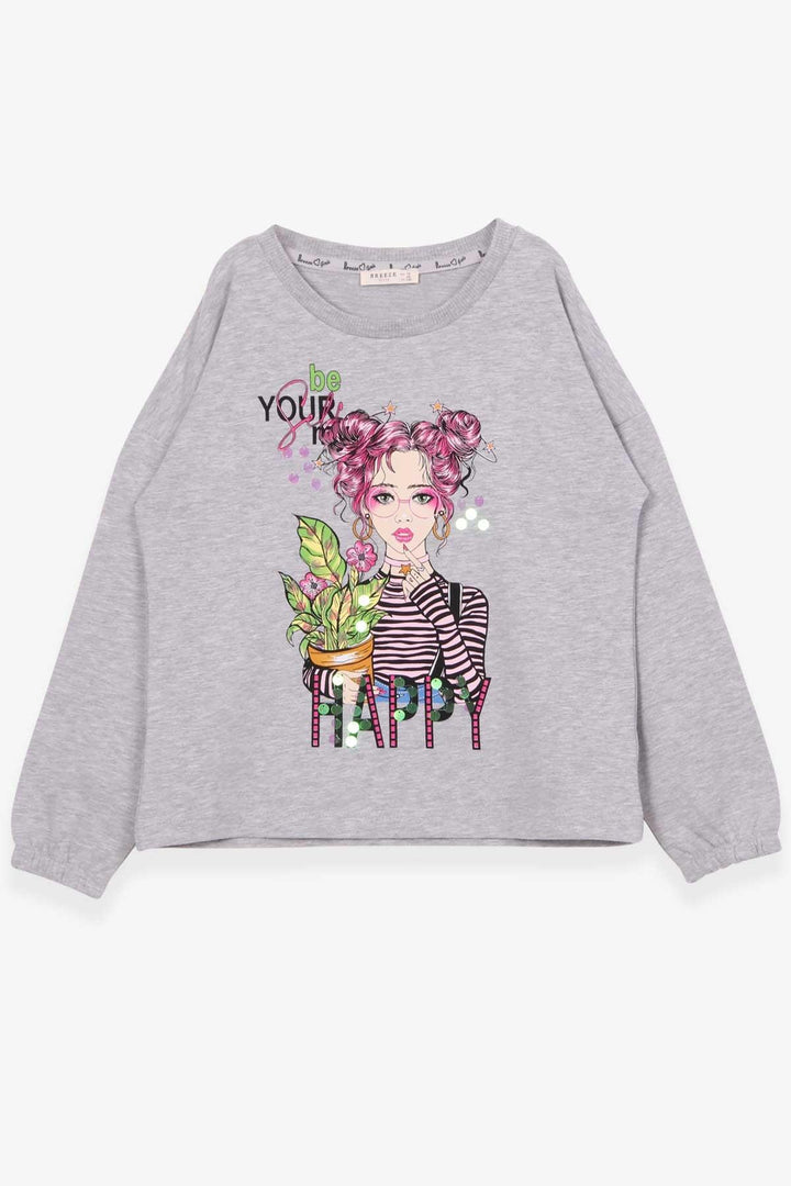 BRE Breeze Girl Child Long Sleeve T-Shirt Portrait Girl Printed 104 Years, Grey Melange - Swindon