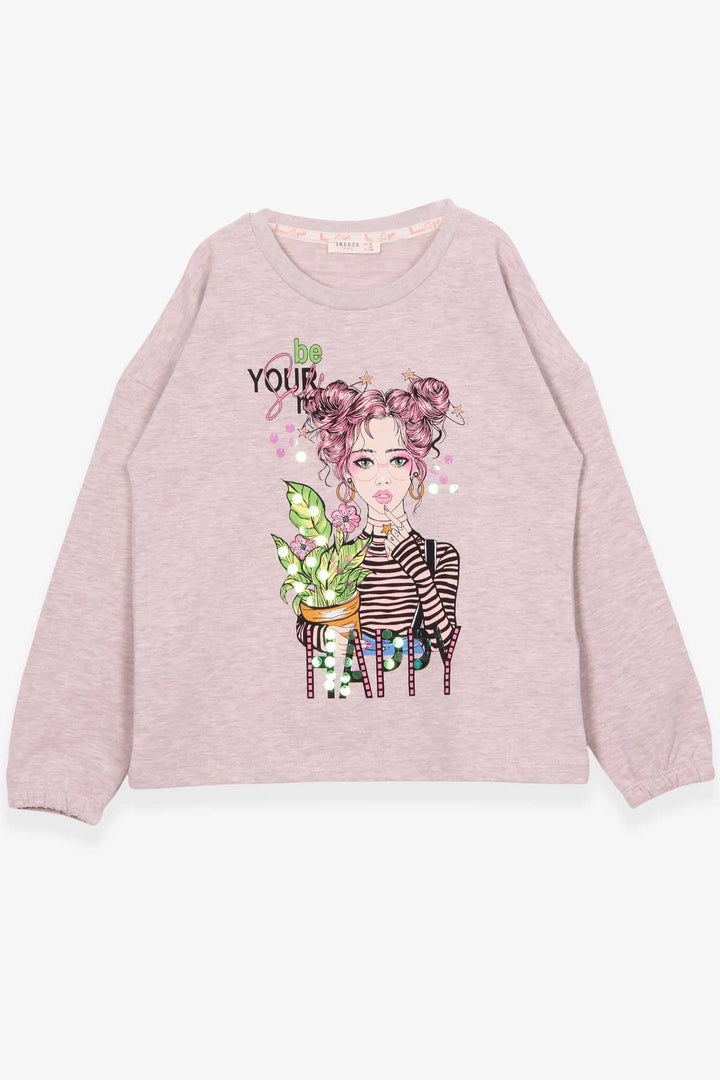 BRE Breeze Girl Child Long Sleeve T-Shirt Portrait Girl Printed 104 Years, Beige Melange - Worcester