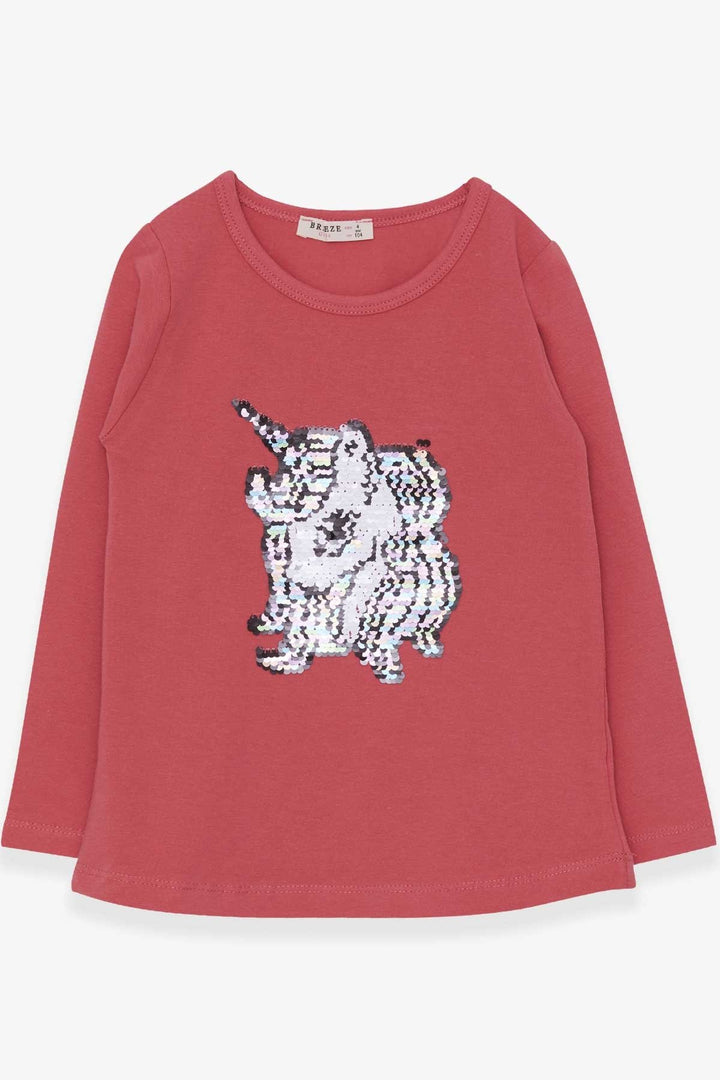BRE Breeze Girl Child Long Sleeve T-Shirt Sequined Unicorn 4-8 Years, Pink - Xico