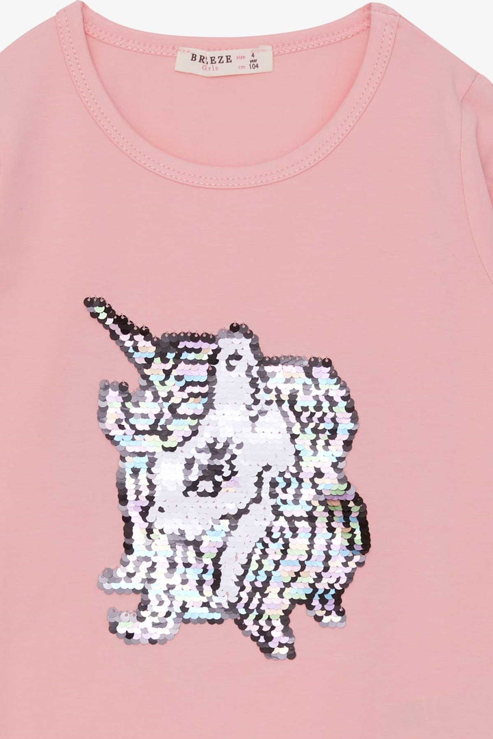 BRE Breeze Girl Child Long Sleeve T-Shirt Sequined Unicorn 4-8 Years, Powder - Langford Station