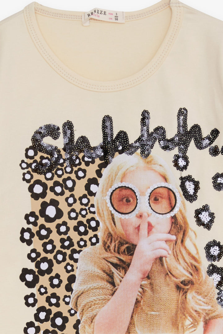 BRE Breeze Girl Child Long Sleeve T-Shirt Sequined Girl Printed 3-8 Years, Cream - Thessaloníki