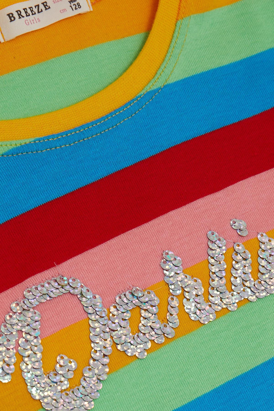 BRE Breeze Girl Child Long Sleeve T-Shirt with Sequined Embroidered Writing, 4-9 Years, Mixed Color - Sunrise