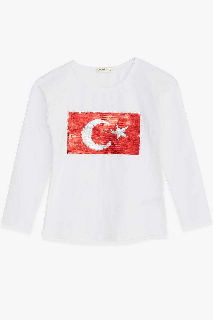 BRE Breeze Girl Child Long Sleeve T-Shirt Sequined Star 44 Years, White - Heinsberg