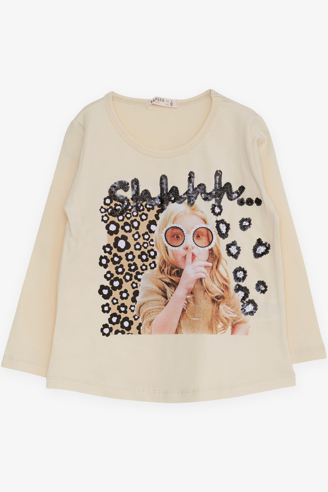 BRE Breeze Girl Child Long Sleeve T-Shirt Sequined Girl Printed 3-8 Years, Cream - Thessaloníki