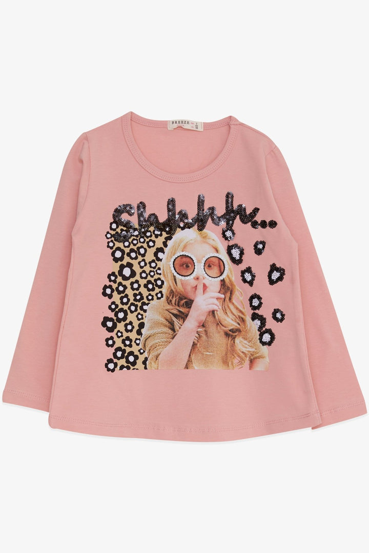 BRE Breeze Girl Child Long Sleeve T-Shirt Sequined Girl Printed 3-8 Years, Salmon - Roquetas de Mar