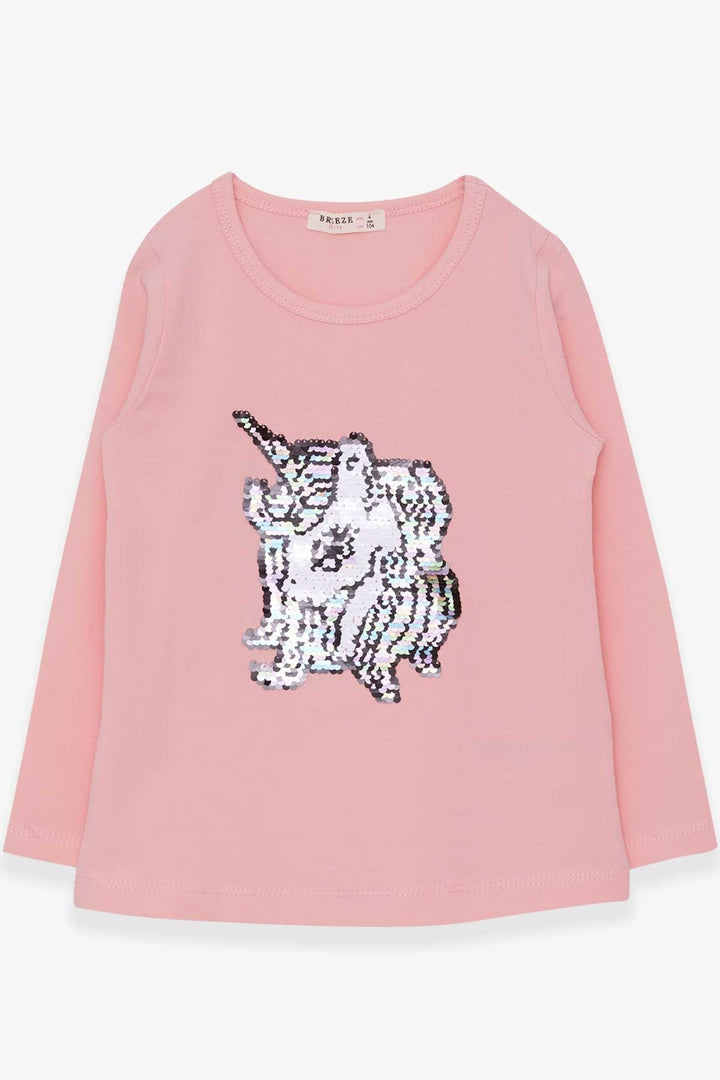 BRE Breeze Girl Child Long Sleeve T-Shirt Sequined Unicorn 4-8 Years, Powder - Langford Station
