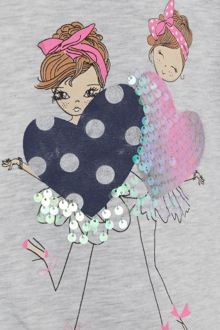BRE Breeze Girl Child Long Sleeve T-Shirt Sequined Girl Printed 2-6 Years, Light Gray Melange - Cartagena