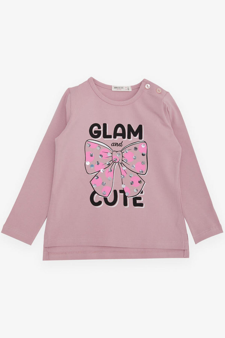 BRE Breeze Girl Child Long Sleeve T-Shirt Sequin Bow Printed 2-6 Years, Rose Pink - Salihorsk