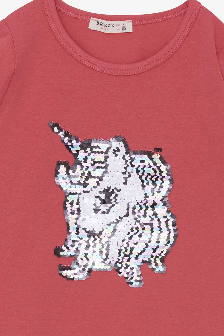 BRE Breeze Girl Child Long Sleeve T-Shirt Sequined Unicorn 4-8 Years, Pink - Xico