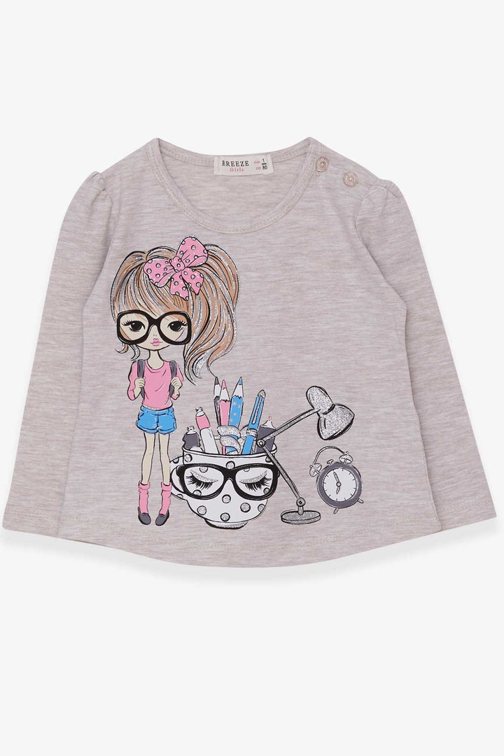 BRE Breeze Girl Child Long Sleeve T-Shirt with Painter Girl Print, 1-4 Years, Beige Melange - Ciudad de Melilla