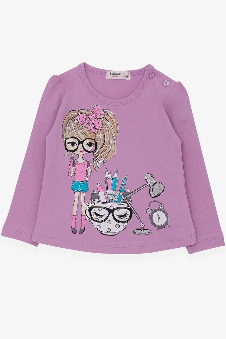 BRE Breeze Girl Child Long Sleeve T-Shirt Painter Girl Printed 1-4 Years, Lilac - Lipjan