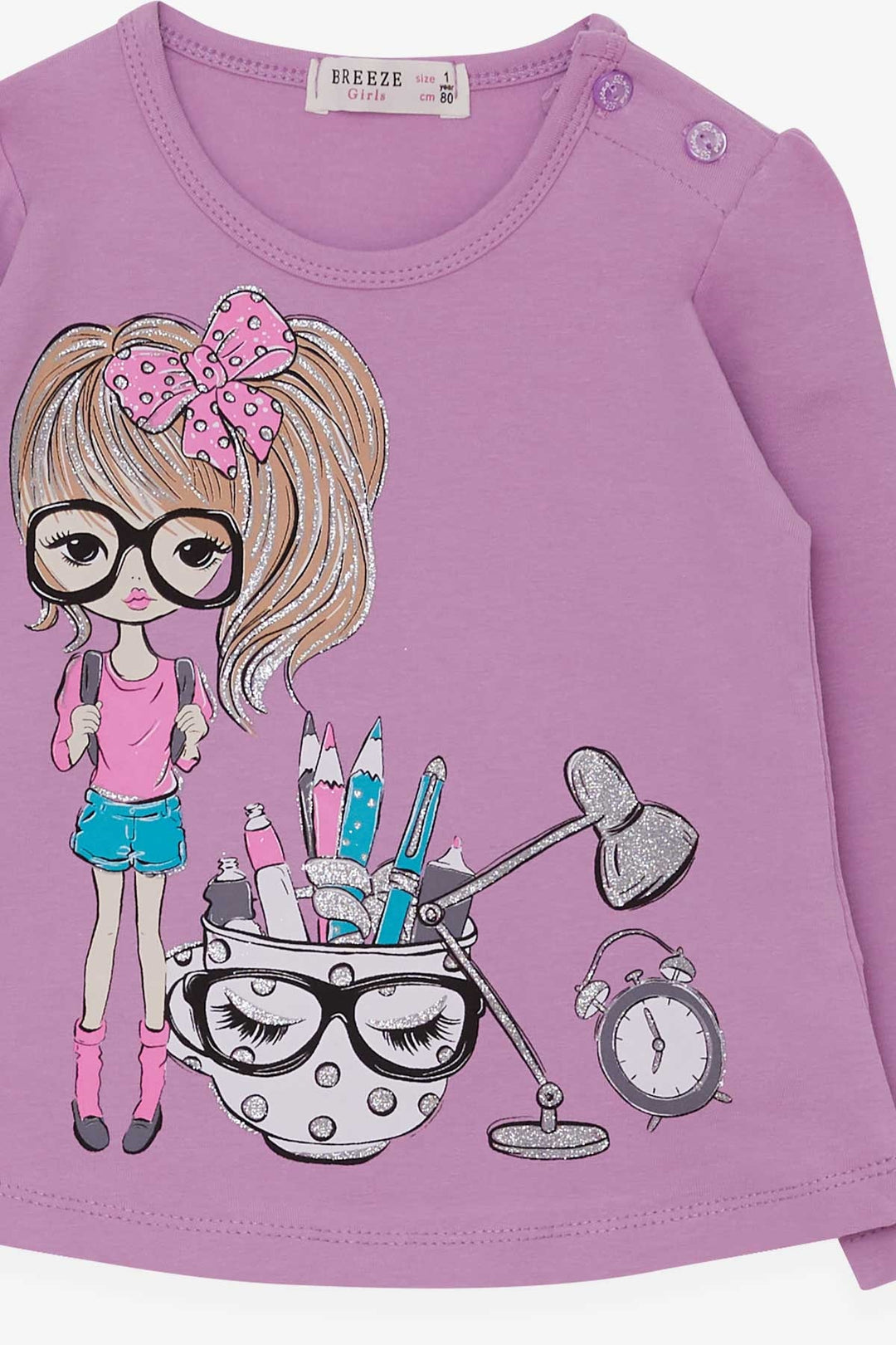 BRE Breeze Girl Child Long Sleeve T-Shirt Painter Girl Printed 1-4 Years, Lilac - Lipjan