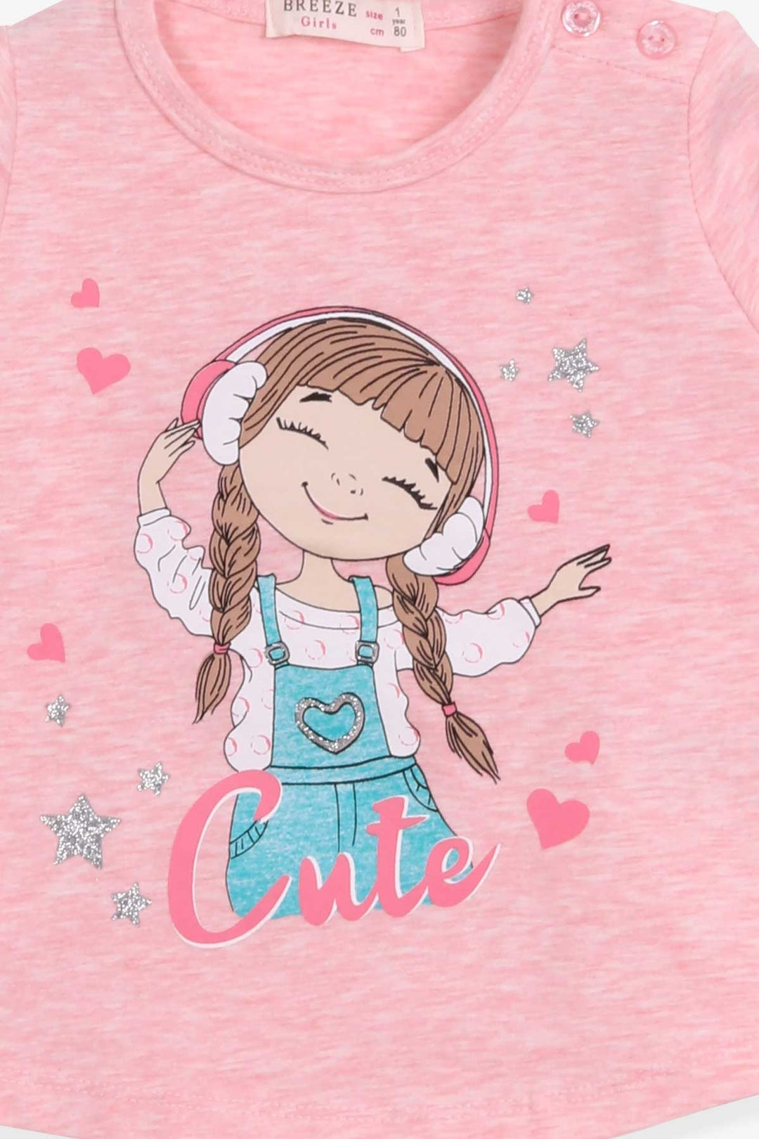 BRE Breeze Girl Child Long Sleeve T-Shirt Cute Girl Printed 1-4 Years, Salmon Melange - Sciacca