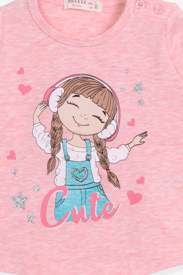 BRE Breeze Girl Child Long Sleeve T-Shirt Cute Girl Printed 1-4 Years, Salmon Melange - Sciacca