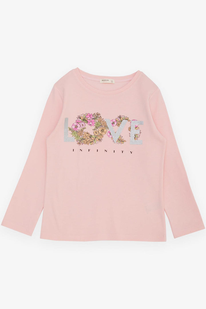 BRE Breeze Girl Child Long Sleeve T-shirt Love Themed Flower Printed Glittery 82 Years, Powder - Barneveld