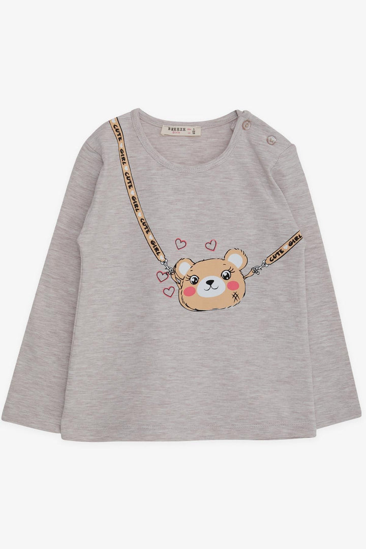 BRE Breeze Girl Child Long Sleeve T-Shirt Cute Moon Printed 2-6 Years, Beige Melange - Port Huron