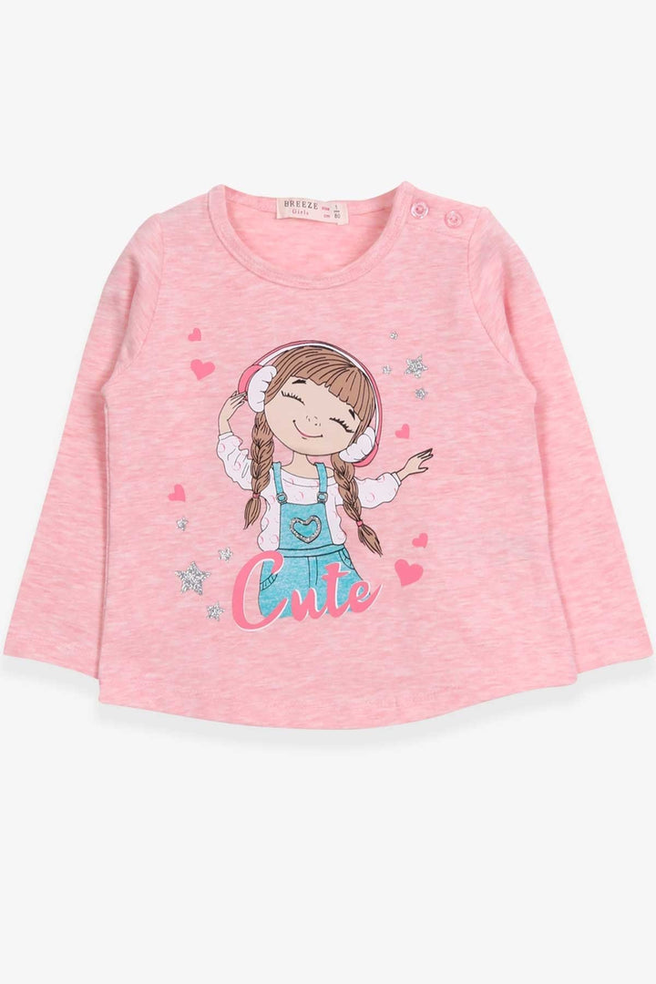 BRE Breeze Girl Child Long Sleeve T-Shirt Cute Girl Printed 1-4 Years, Salmon Melange - Sciacca