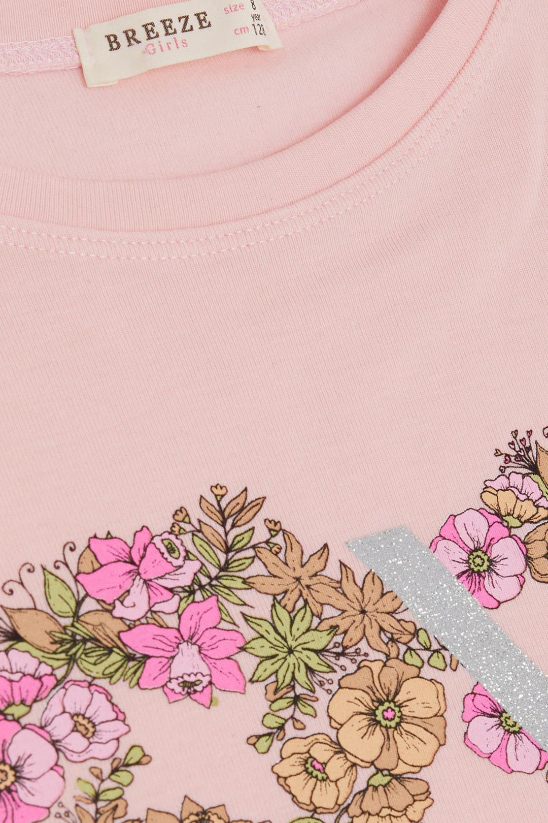 BRE Breeze Girl Child Long Sleeve T-shirt Love Themed Flower Printed Glittery 82 Years, Powder - Barneveld