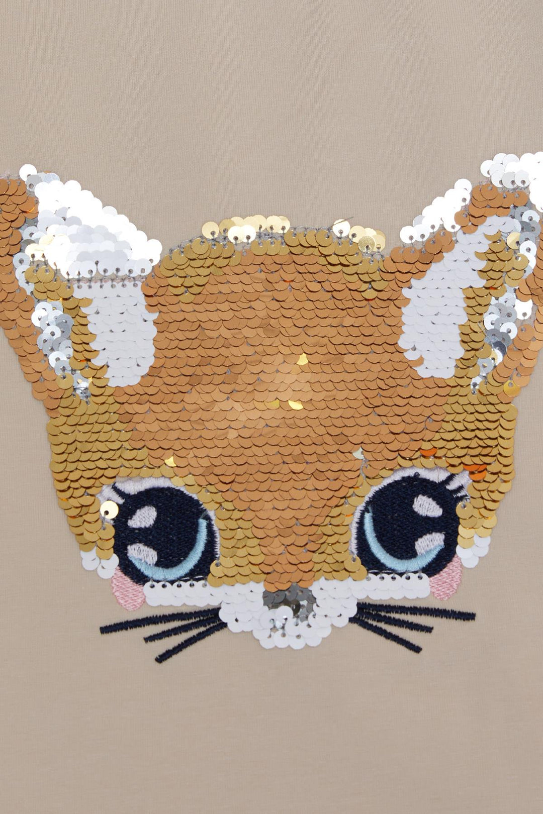 BRE Breeze Girl Child Long Sleeve T-Shirt Cute Kitty Animated Embroidered 3-8 Years, Beige - Union