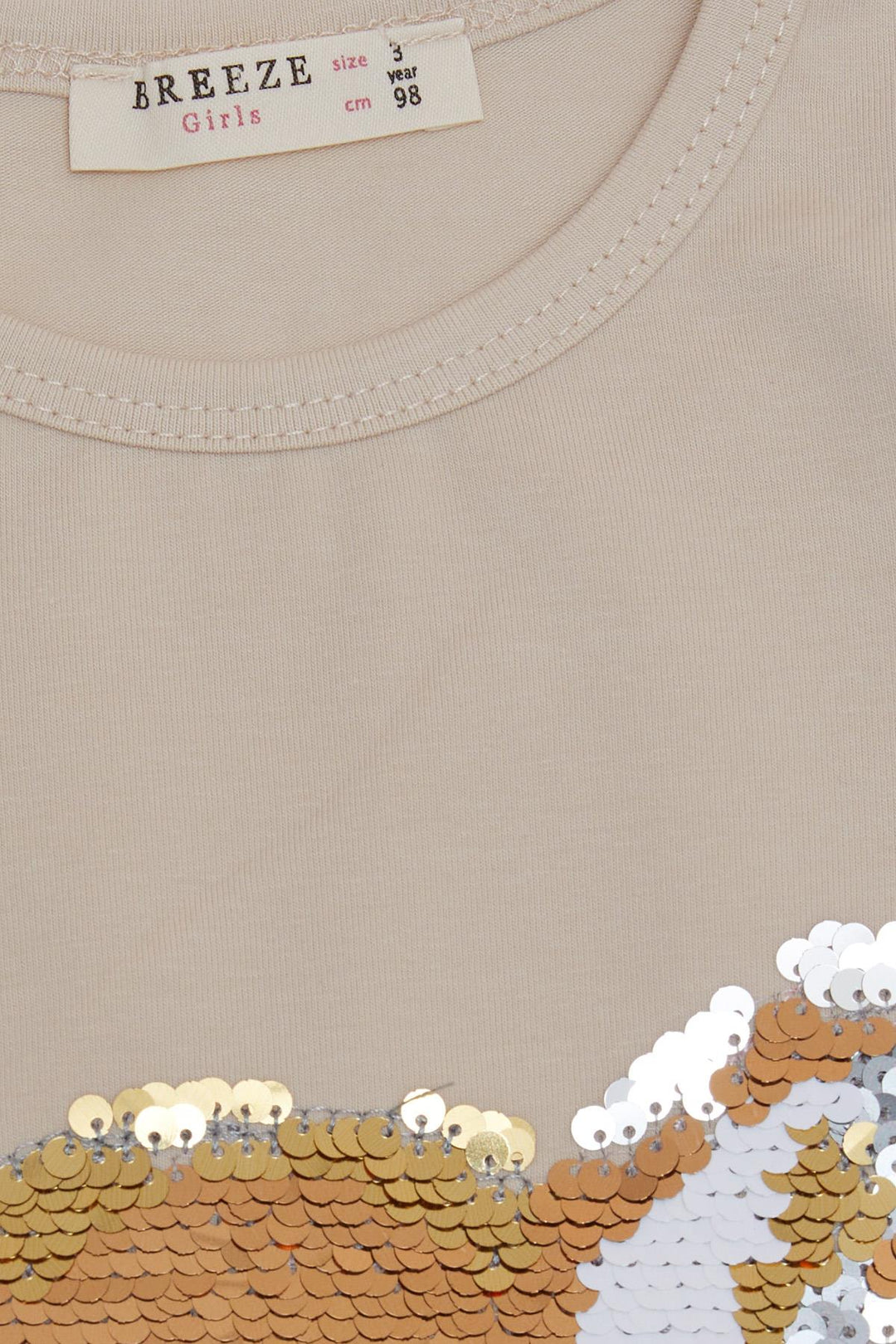 BRE Breeze Girl Child Long Sleeve T-Shirt Cute Kitty Animated Embroidered 3-8 Years, Beige - Union