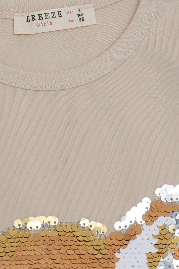 BRE Breeze Girl Child Long Sleeve T-Shirt Cute Kitty Animated Embroidered 3-8 Years, Beige - Union