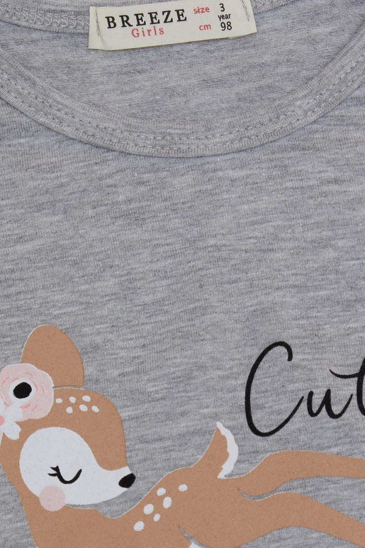 BRE Breeze Girl Child Long Sleeve T-Shirt Cute Deer Printed 2-6 Years, Grey Melange - Dakota Ridge