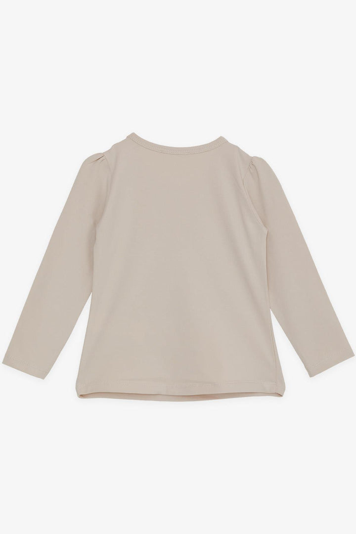 BRE Breeze Girl Child Long Sleeve T-Shirt Cute Kitty Animated Embroidered 3-8 Years, Beige - Union