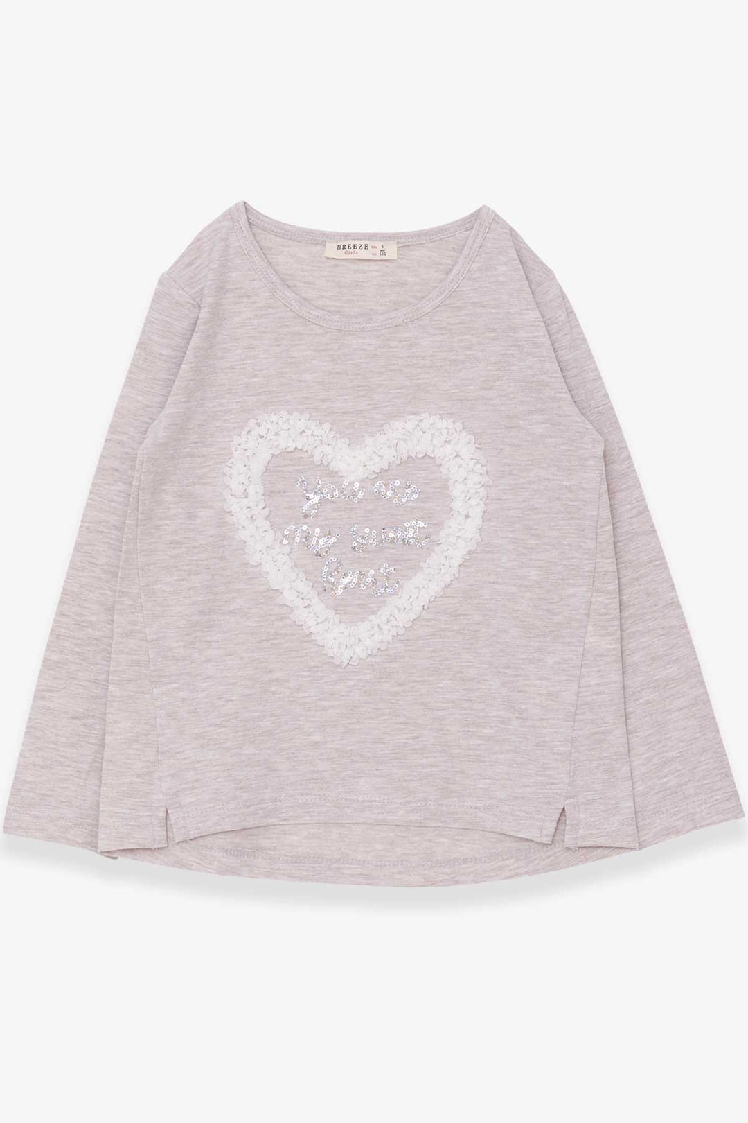 BRE Breeze Girl Child Long Sleeve T-Shirt with Glitter Heart Print, 50 Years, Beige Melange - Năvodari