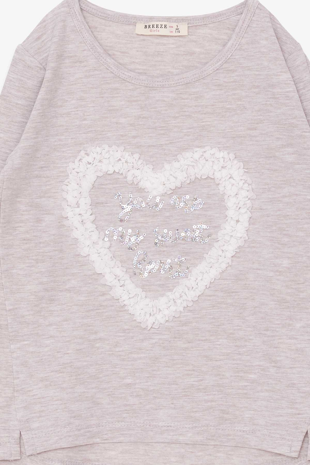 BRE Breeze Girl Child Long Sleeve T-Shirt with Glitter Heart Print, 50 Years, Beige Melange - Năvodari