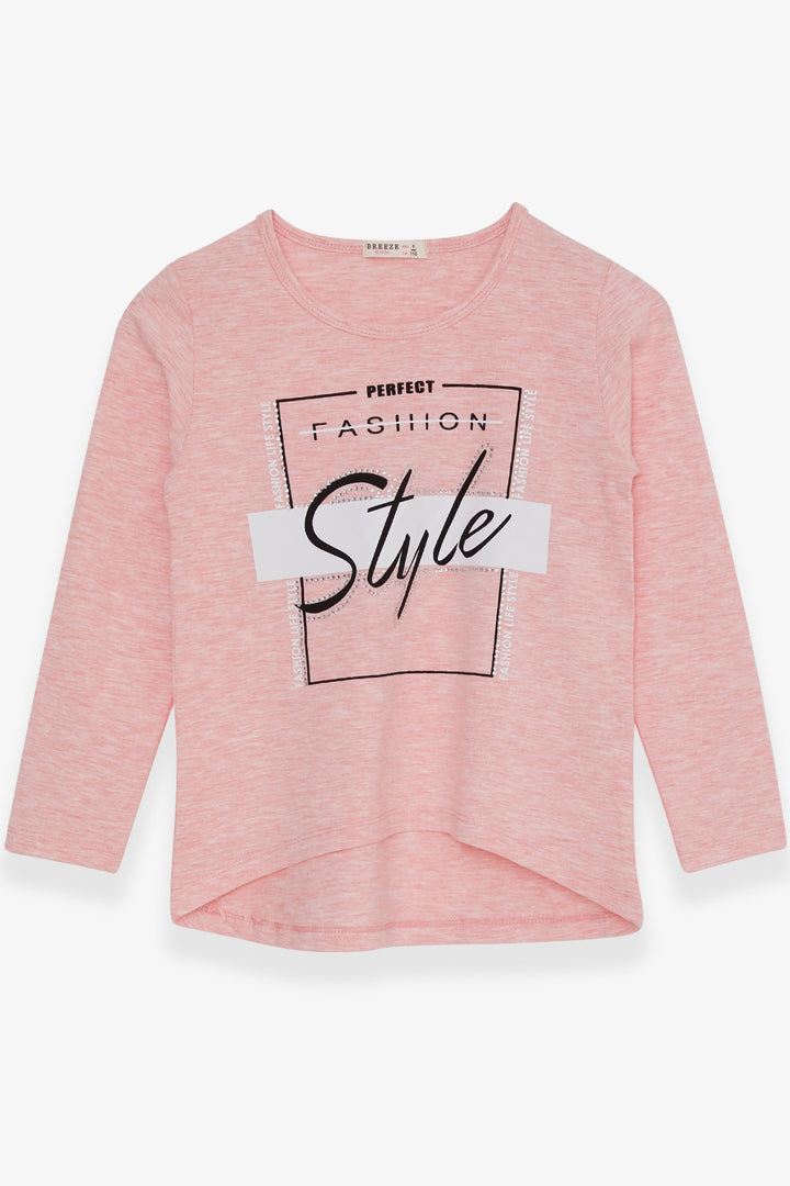 BRE Breeze Girl Child Long Sleeve T-Shirt with Stone Printed Writing 62 Years, Salmon Melange - Bolzano
