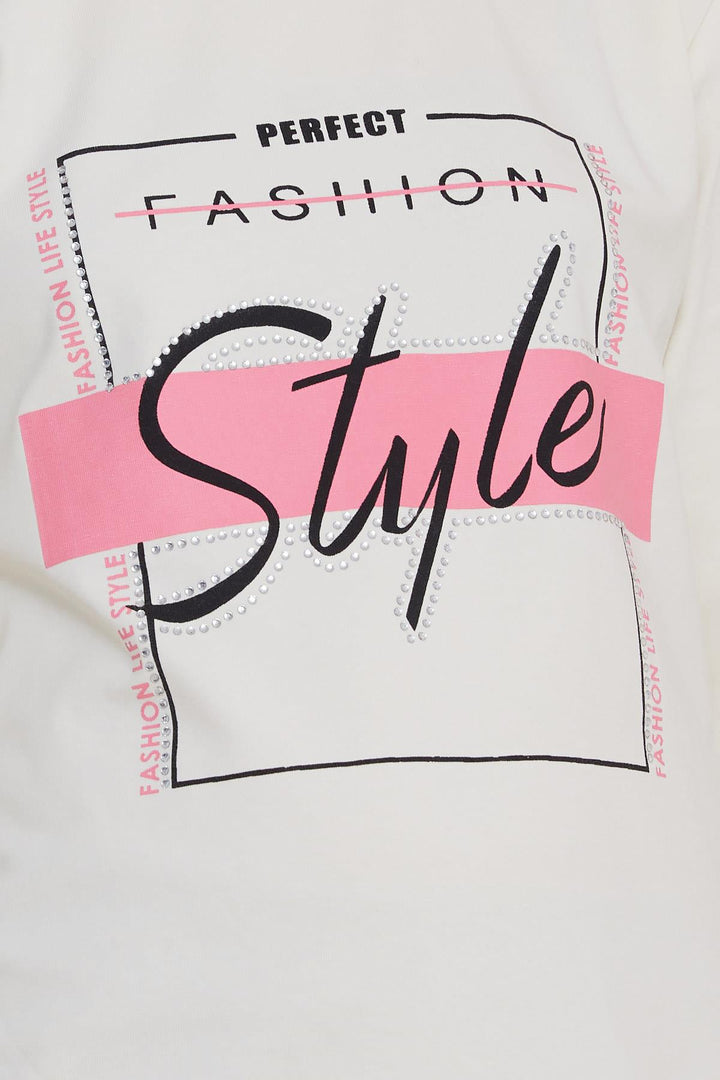 BRE Breeze Girl Child Long Sleeve T-Shirt with Stone Printed Writing, 62 Years, Cream - Pryluky