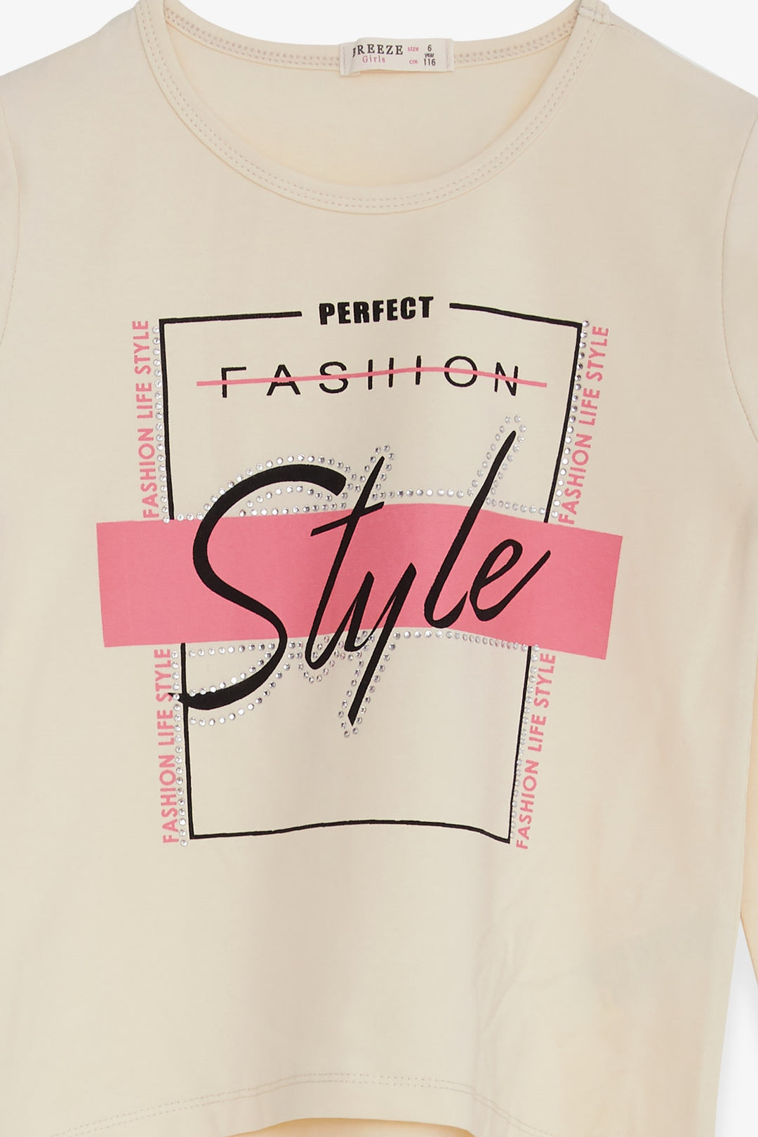 BRE Breeze Girl Child Long Sleeve T-Shirt with Stone Printed Writing, 62 Years, Cream - Pryluky