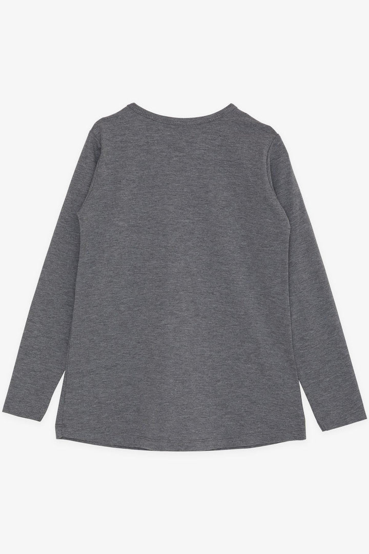 BRE Breeze Girl's Long Sleeve T-Shirt with Stone Printed Writing 106 Years, Dark Grey Melange - Caltanissetta