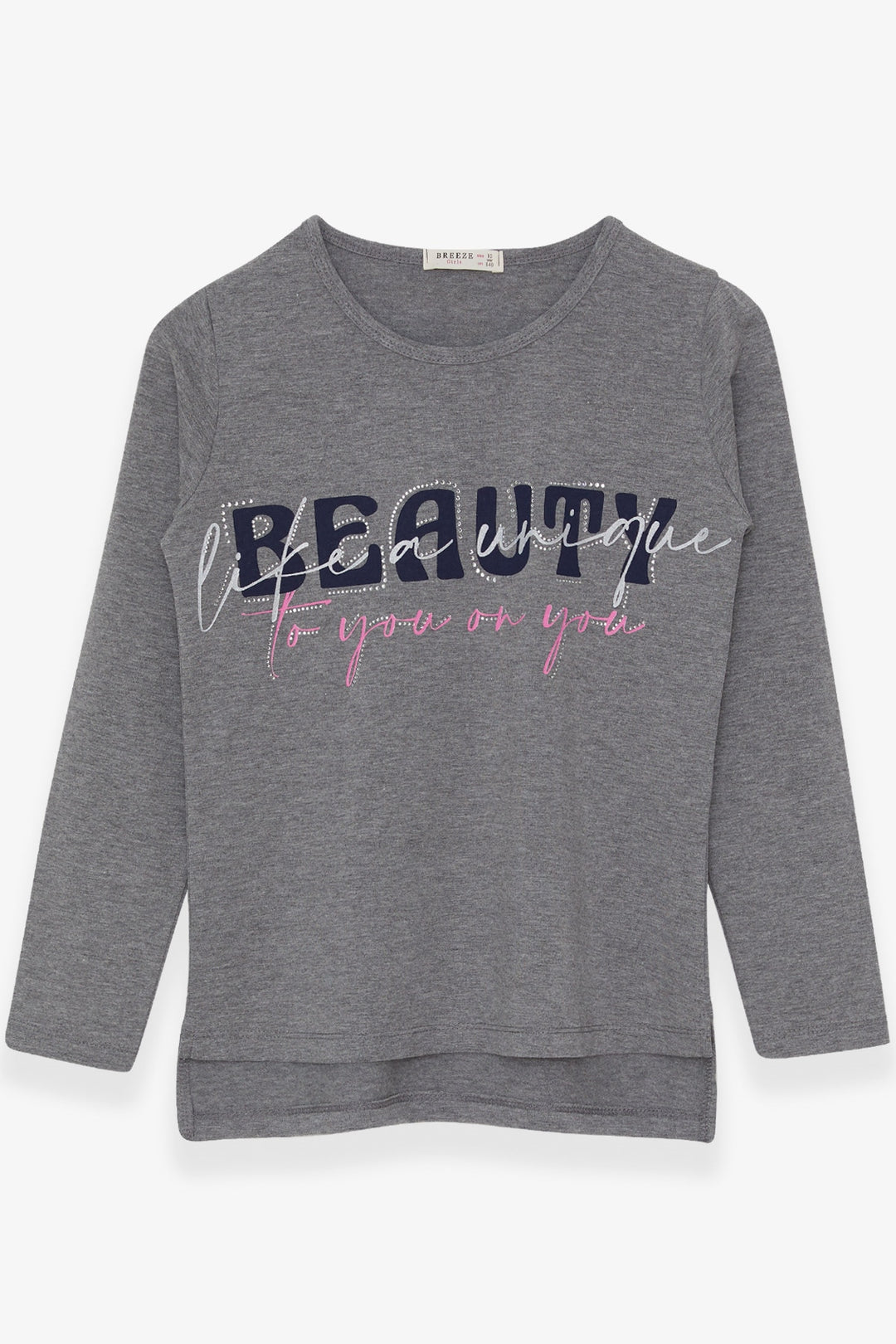 BRE Breeze Girl's Long Sleeve T-Shirt with Stone Printed Text 106 Years, Dark Grey Melange - Anderlecht