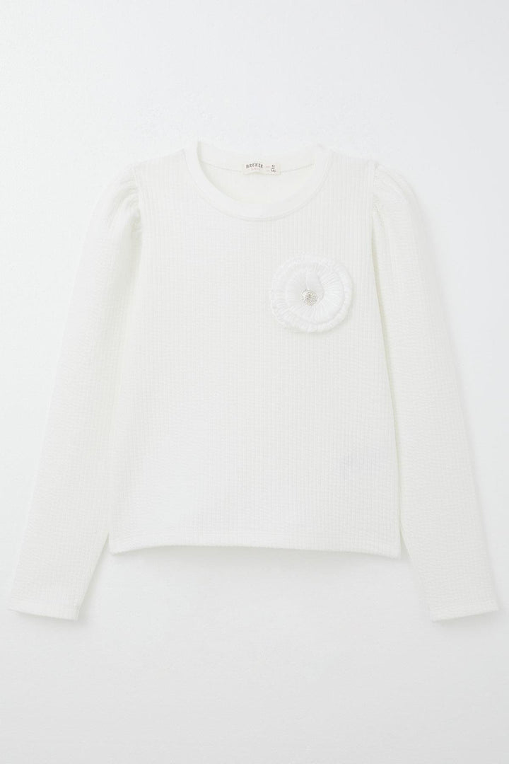 BRE Breeze Girl Child Long Sleeve T-Shirt with Stone Rose Emblem 94 Years, Ecru - Suharekë