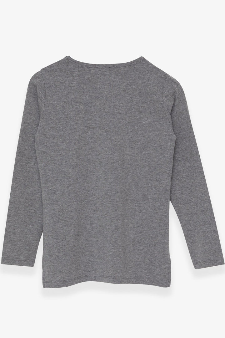 BRE Breeze Girl's Long Sleeve T-Shirt with Stone Printed Text 106 Years, Dark Grey Melange - Anderlecht
