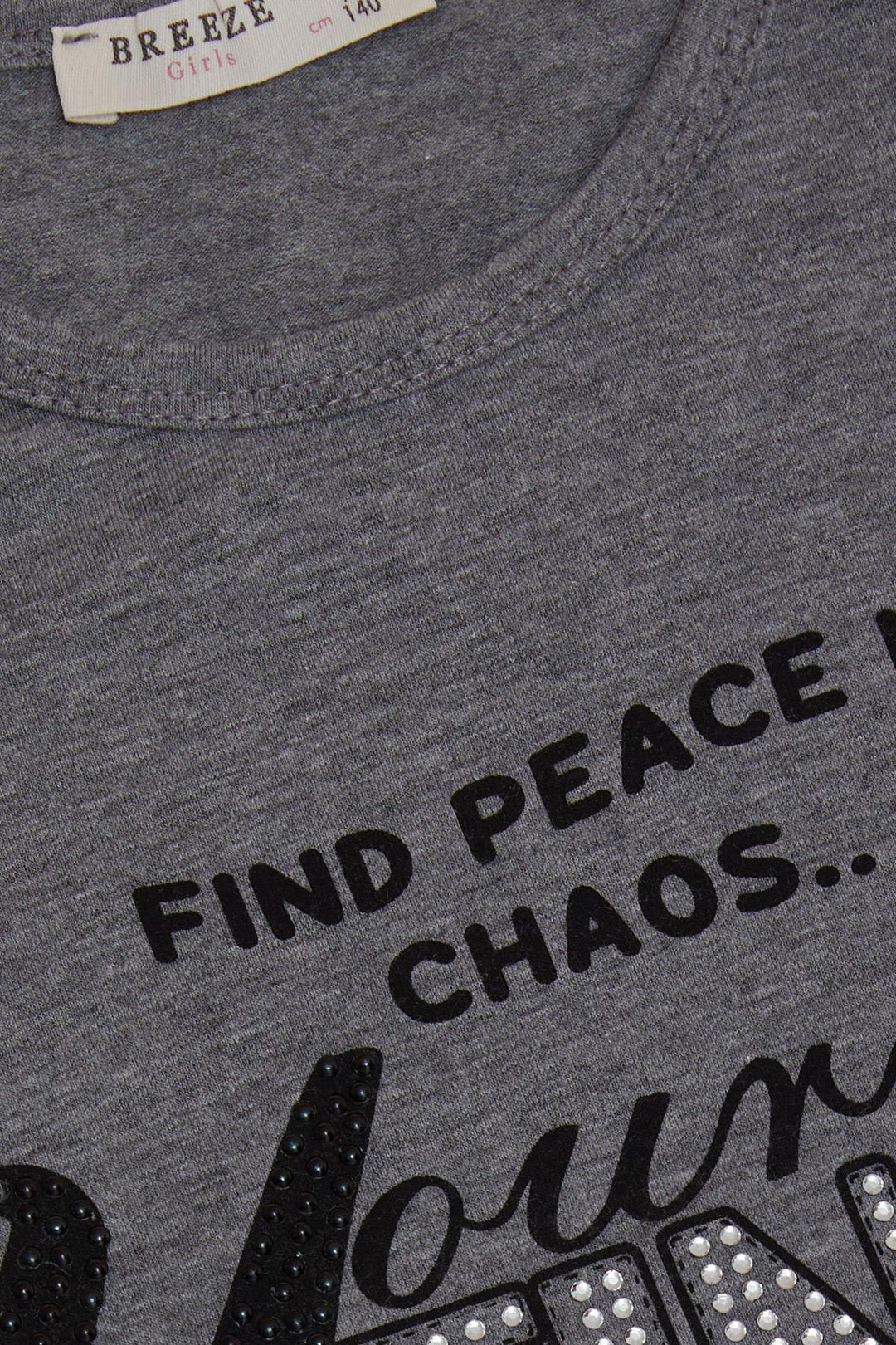 BRE Breeze Girl's Long Sleeve T-Shirt with Stone Printed Writing 106 Years, Dark Grey Melange - Caltanissetta