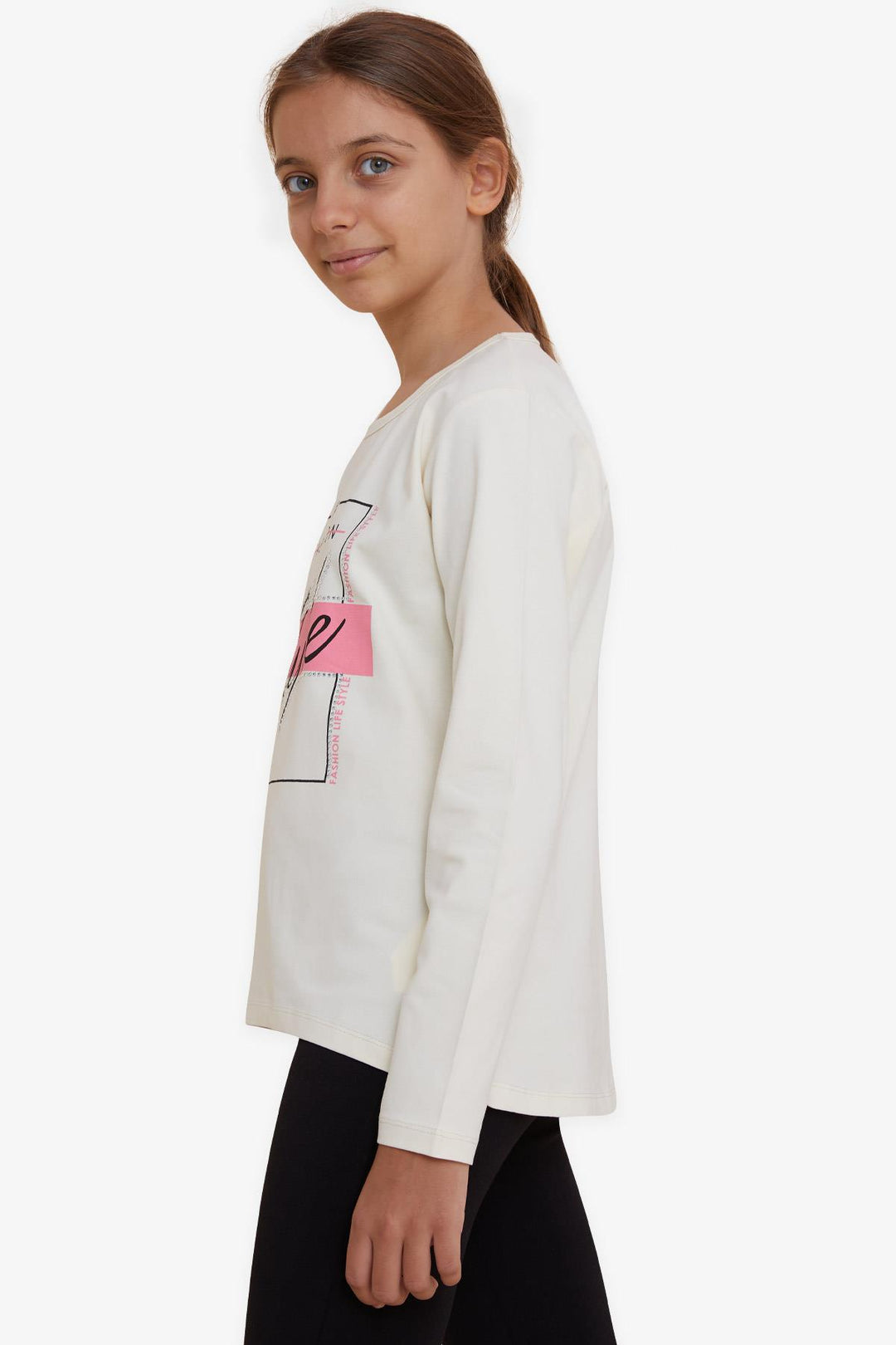 BRE Breeze Girl Child Long Sleeve T-Shirt with Stone Printed Writing, 62 Years, Cream - Pryluky