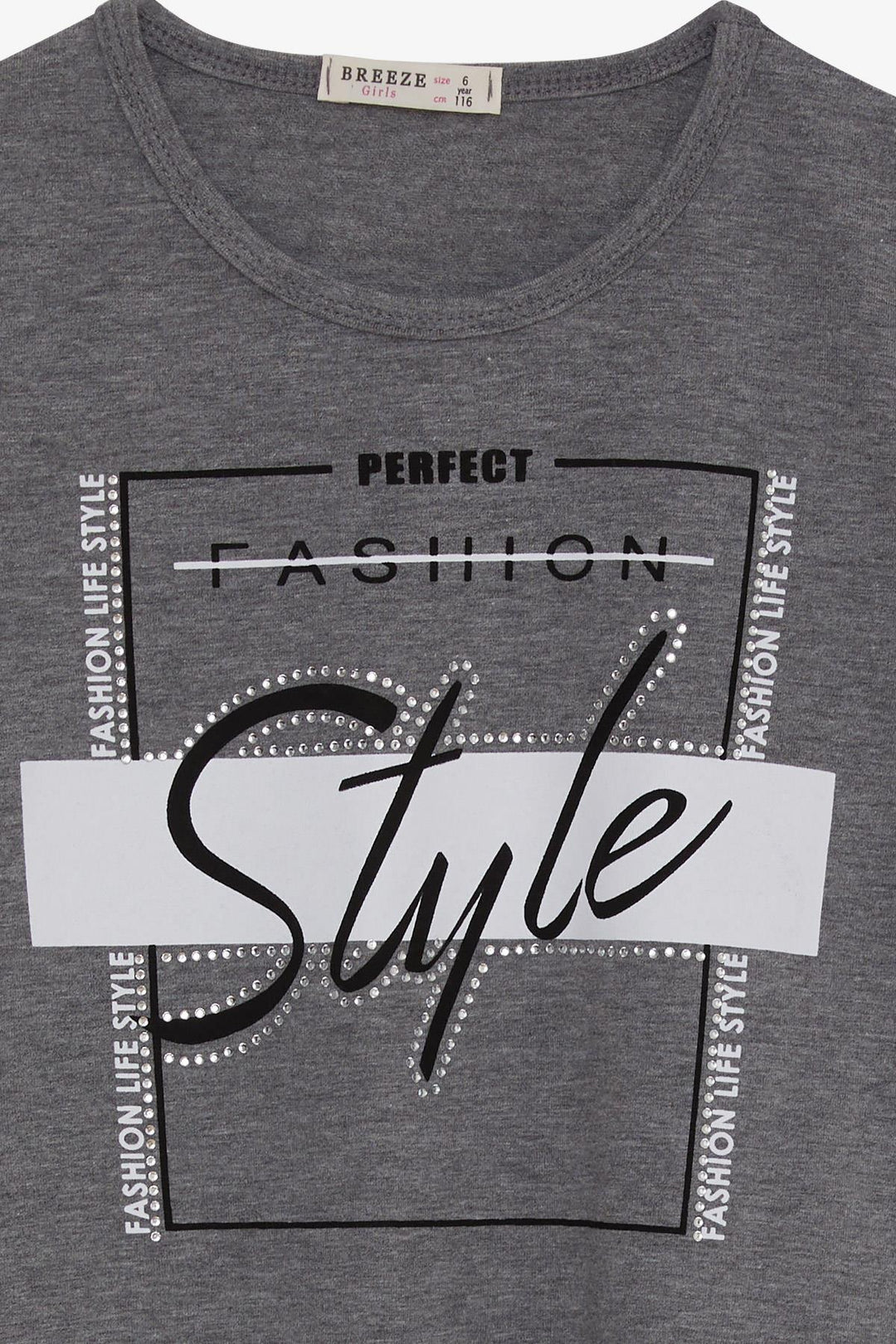 BRE Breeze Girl Child Long Sleeve T-Shirt with Stone Printed Writing 62 Years, Dark Grey Melange - Roswell