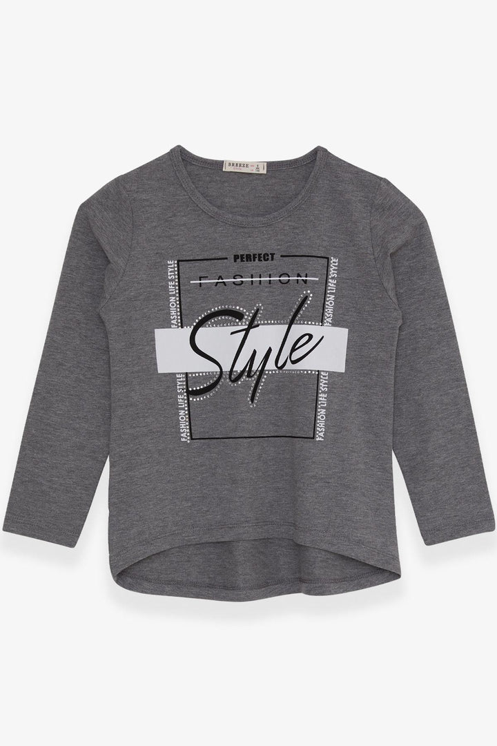 BRE Breeze Girl Child Long Sleeve T-Shirt with Stone Printed Writing 62 Years, Dark Grey Melange - Roswell