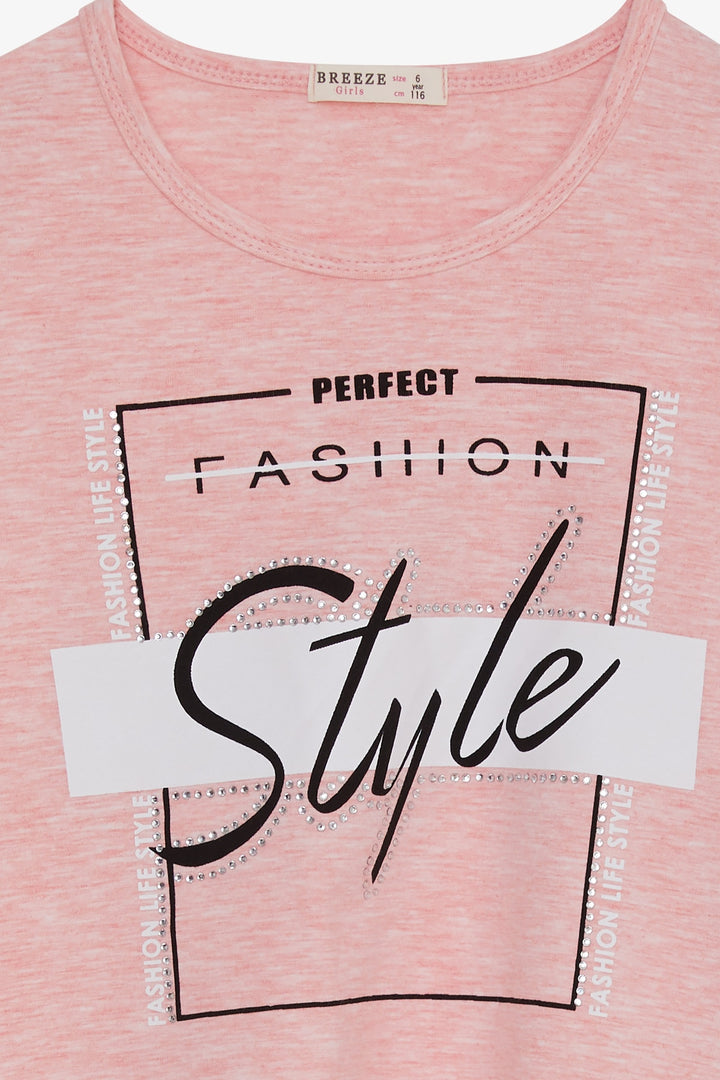 BRE Breeze Girl Child Long Sleeve T-Shirt with Stone Printed Writing 62 Years, Salmon Melange - Bolzano