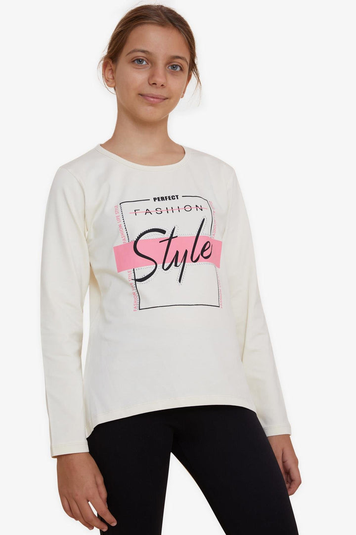 BRE Breeze Girl Child Long Sleeve T-Shirt with Stone Printed Writing, 62 Years, Cream - Pryluky