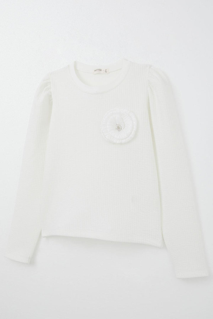 BRE Breeze Girl Child Long Sleeve T-Shirt with Stone Rose Emblem 94 Years, Ecru - Suharekë