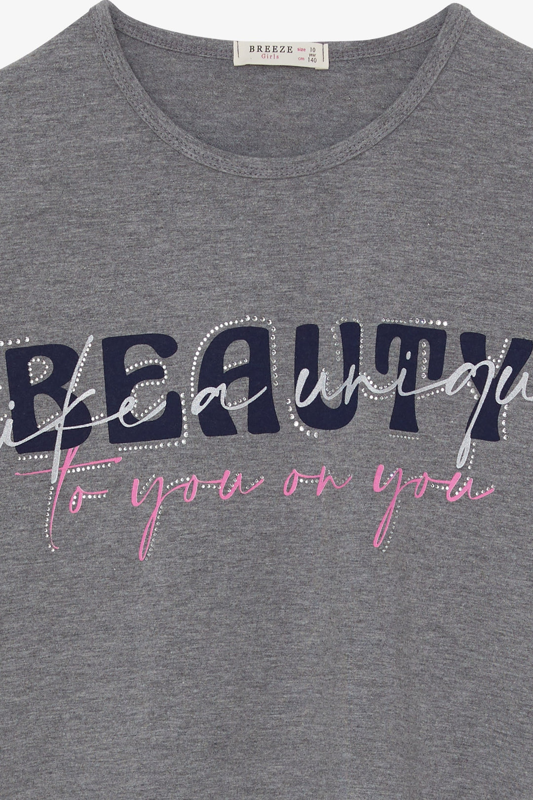 BRE Breeze Girl's Long Sleeve T-Shirt with Stone Printed Text 106 Years, Dark Grey Melange - Anderlecht