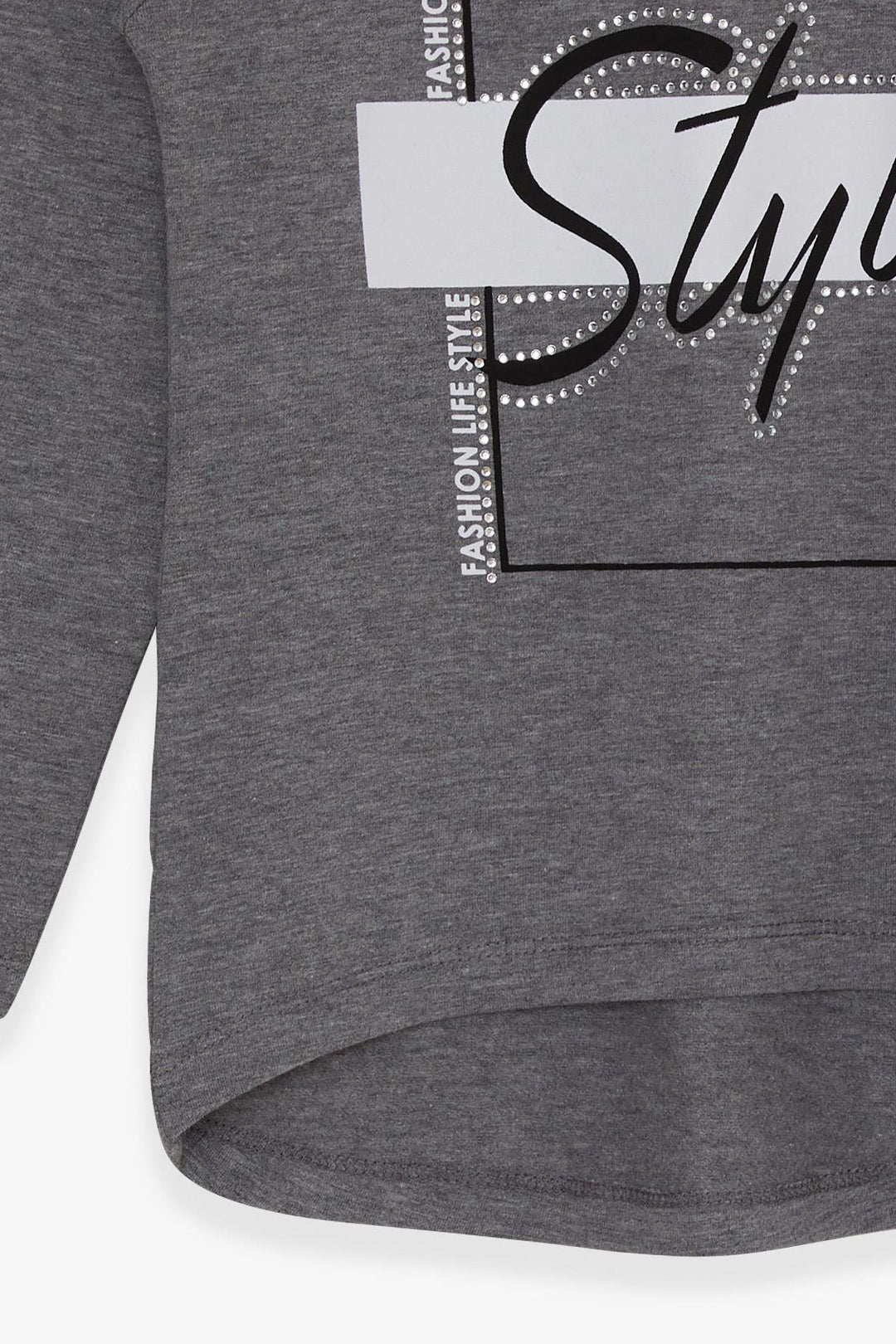 BRE Breeze Girl Child Long Sleeve T-Shirt with Stone Printed Writing 62 Years, Dark Grey Melange - Roswell