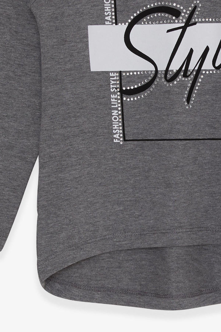 BRE Breeze Girl Child Long Sleeve T-Shirt with Stone Printed Writing 62 Years, Dark Grey Melange - Roswell